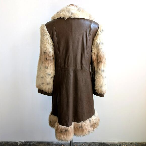 Vintage Cheetah Faux Fur Afghan Coat Leather Penny Lane Shaggy Trench Jacket - Picture 4 of 14